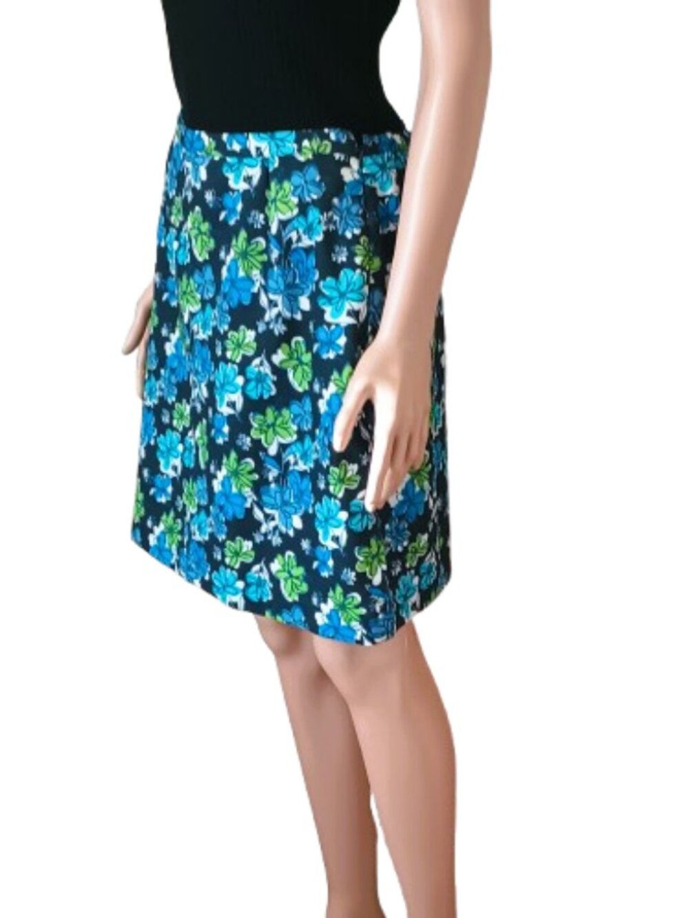 Karen Scott Blue Floral Skort 12 Women’s Elastic Waist Side Zipper & Slits